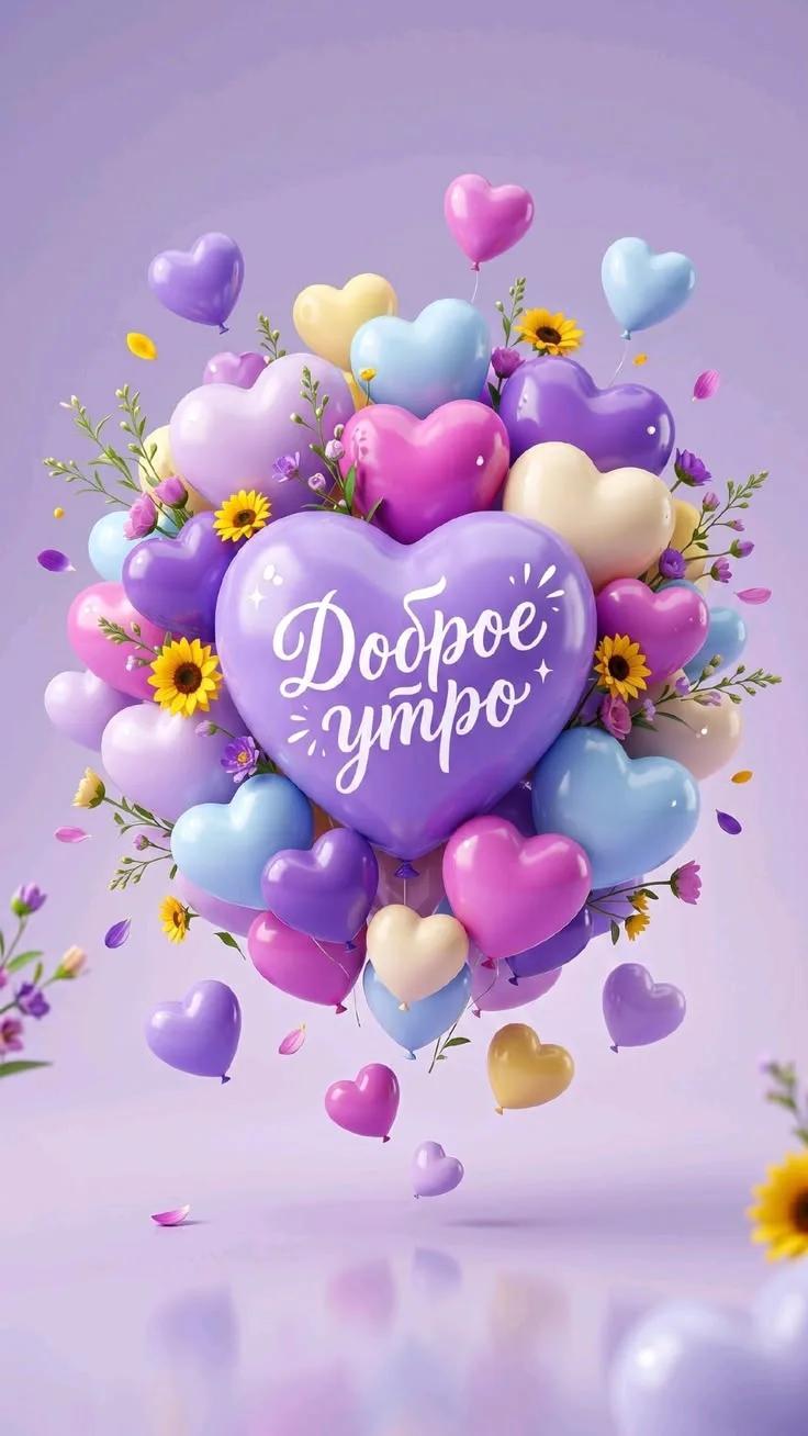 доброе утро букет фиолетовых сердечек