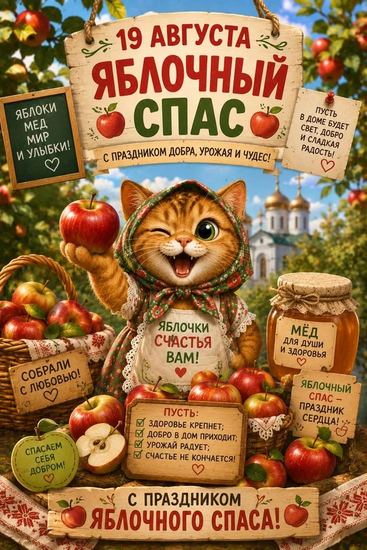 православный календарь открытка праздник яблочный спас